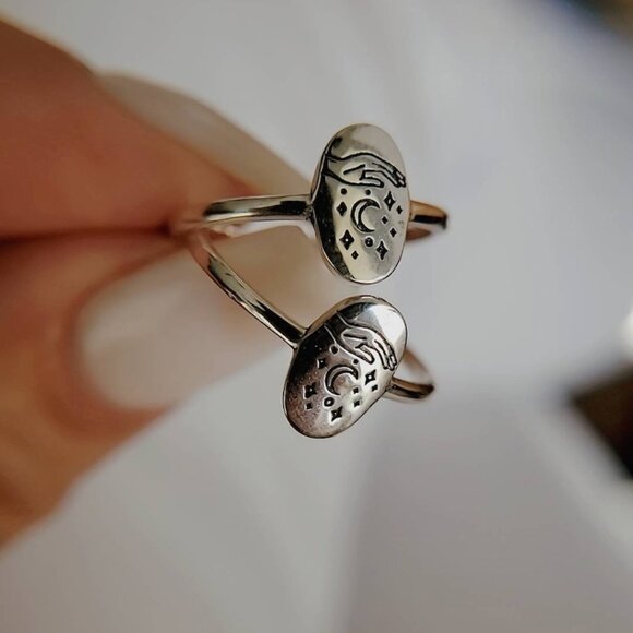 Sterling Silver Ring, Stars Moon Ring, Dainty Ring, 925 Silver Ring, Women Ring - Picture 9 of 10